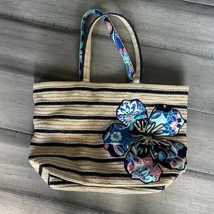 Vera Bradley Straw Hibiscus Beach Bag